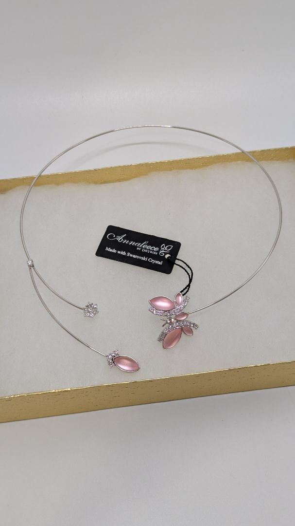 Annaleece by Devries Pink Swarovski Crystal Butterfly Choker Necklace