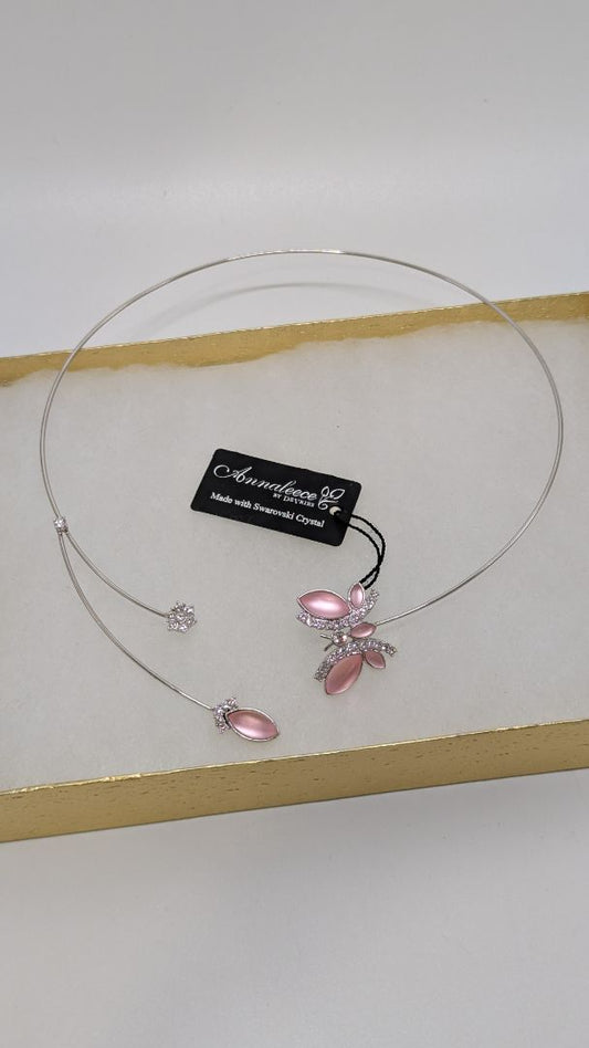 Annaleece by Devries Pink Swarovski Crystal Butterfly Choker Necklace