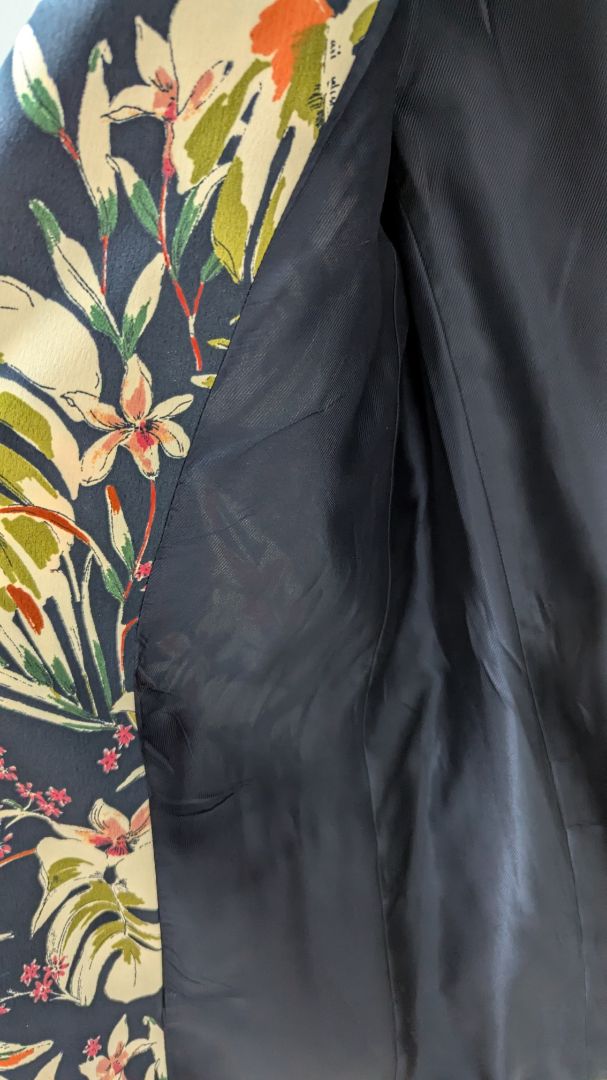 Zara Basic Navy Floral Cropped Sleeve Blazer Jacket