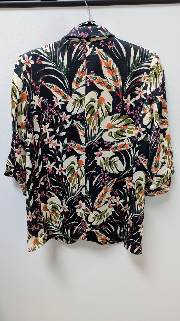 Zara Basic Navy Floral Cropped Sleeve Blazer Jacket