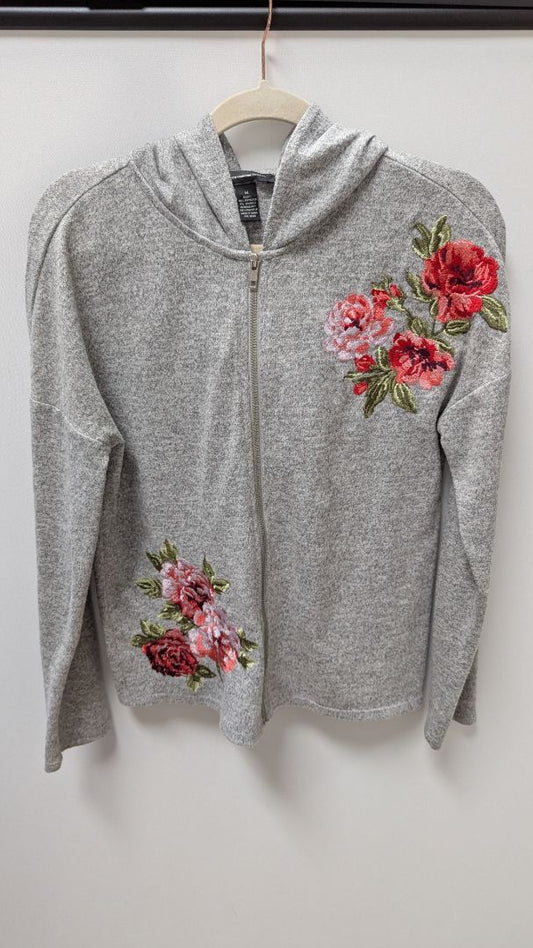 INC Grey Rose Embroidered Zippered Jacket