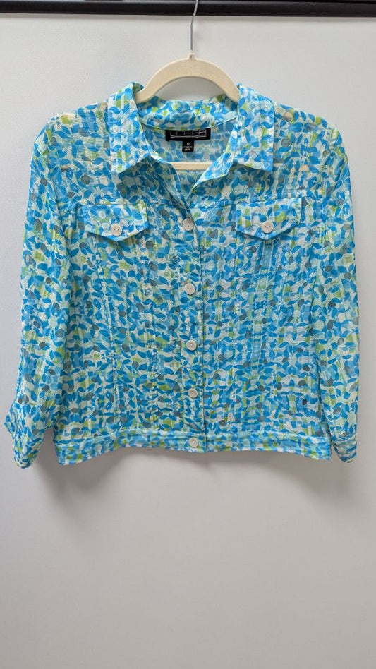 Linear Blue/Green Sheer Button-Down Casual Jacket