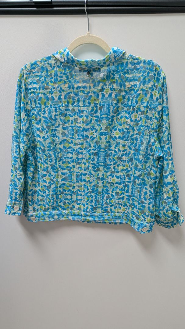 Linear Blue/Green Sheer Button-Down Casual Jacket