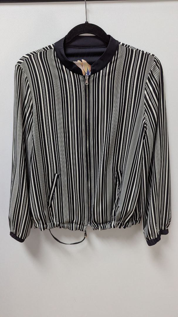 Black Floral Striped Reversible Bomber Jacket