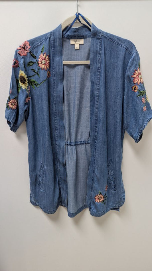 Style & Co Medium Wash Open-Front Denim Jacket