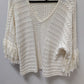 Cabi Ivory White V-Neck Crochet Fringe Sweater