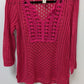 Chico's Deep Pink Crochet Knit V-Neck Sweater