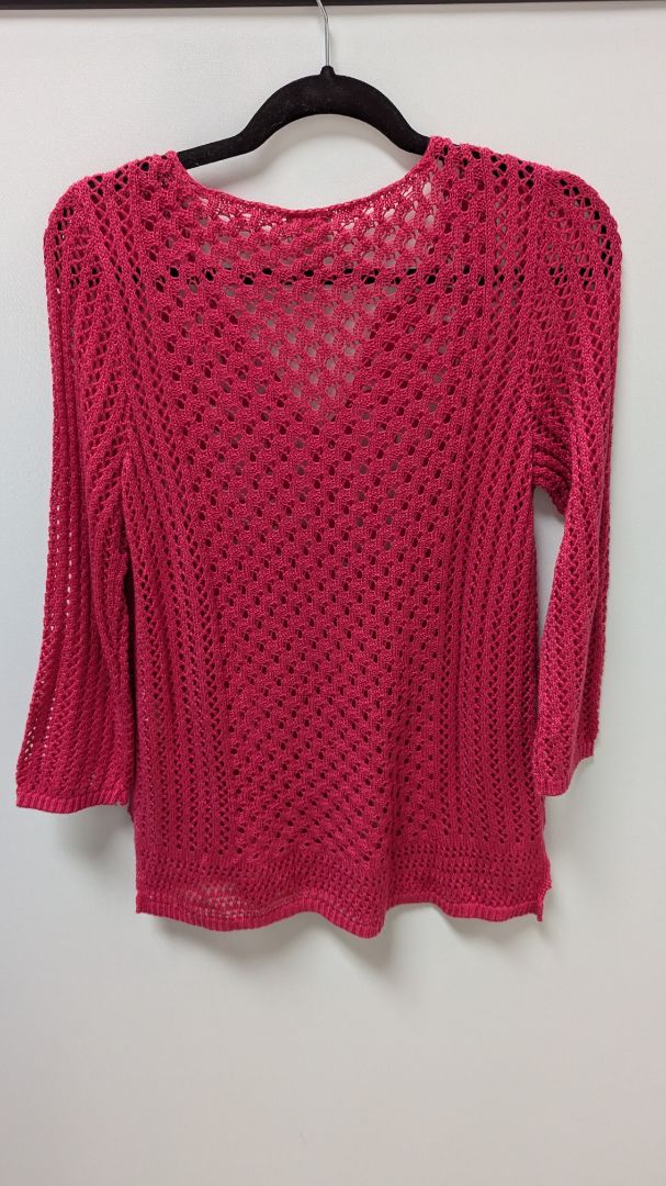 Chico's Deep Pink Crochet Knit V-Neck Sweater