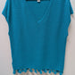 Tommy Bahama Turquoise Fringed Sheer Knit Blouse