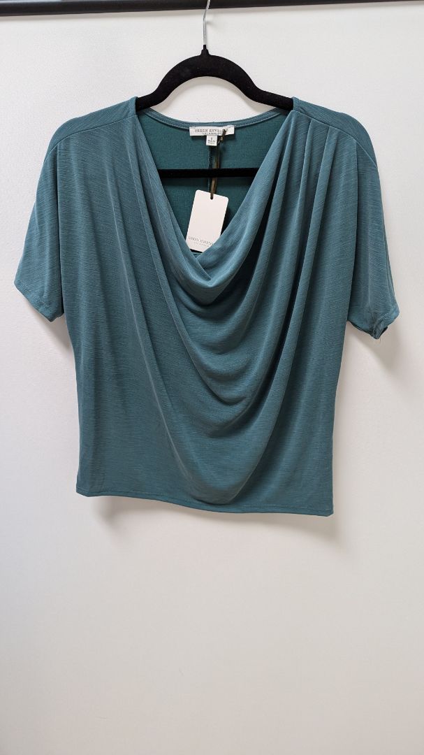 Green Envelope LA Dark Teal Cowl-Neck Blouse