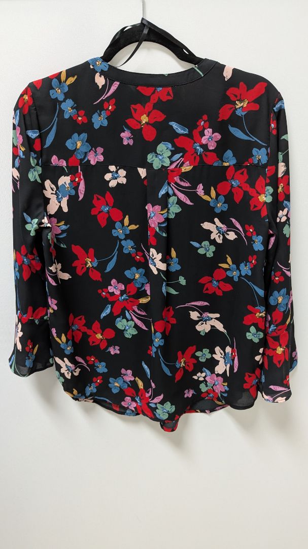 Style & Co Black Floral Pintuck Ruffle Blouse