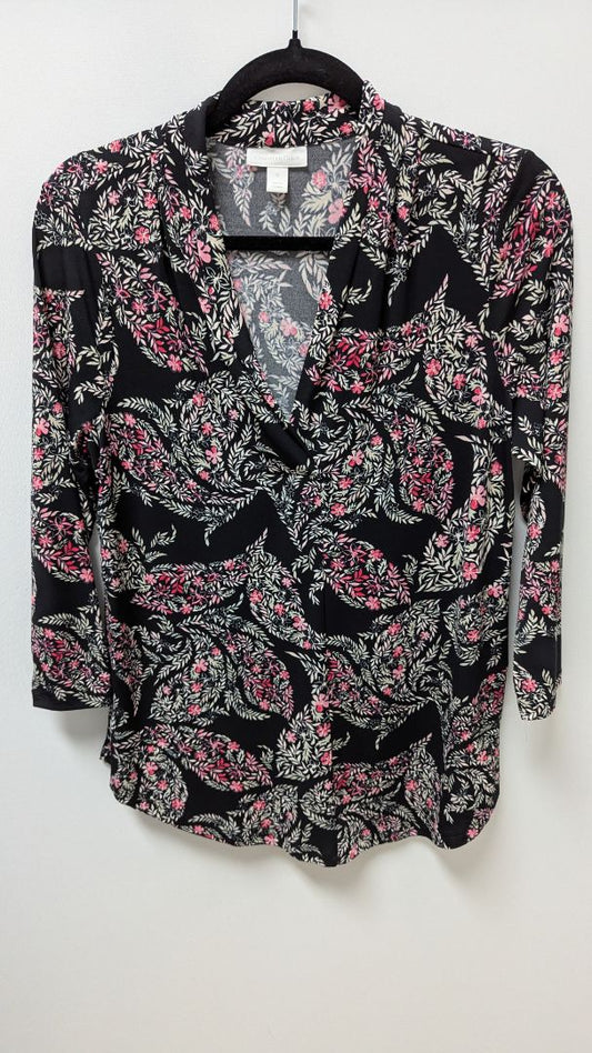 Charter Club Black Floral V-Neck Blouse