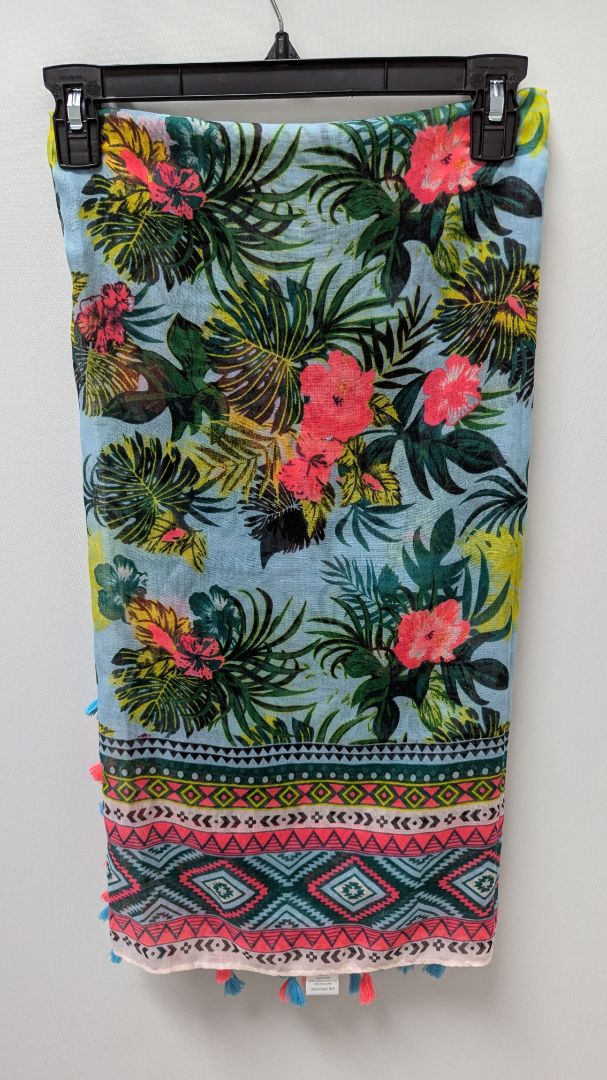 "C" Pink Palm Floral Knit Tassel Scarf