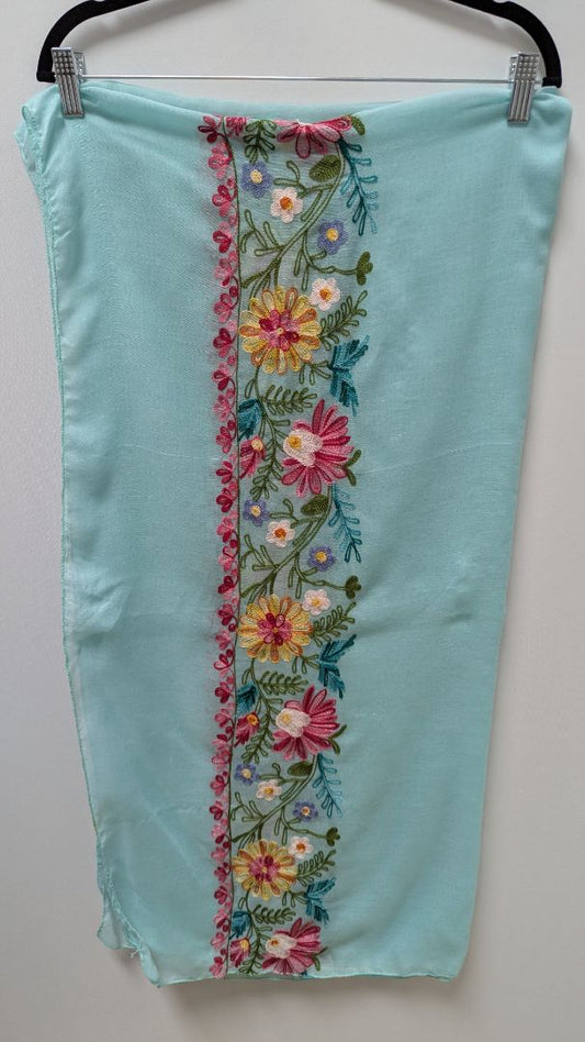Light Blue Flower Embroidered Scarf