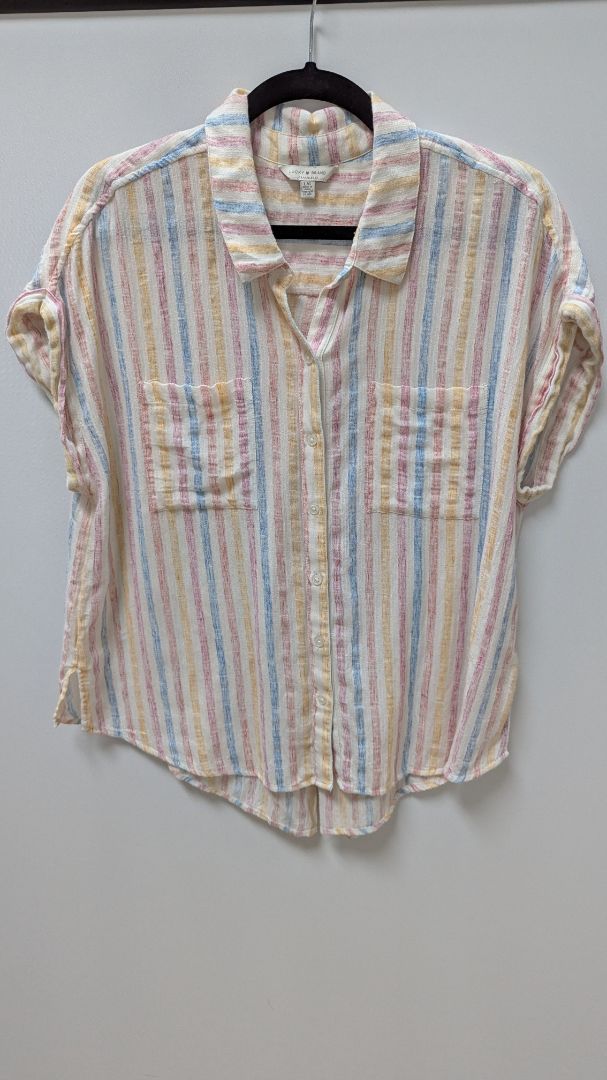 Lucky Brand Ivory Pastel Striped Button-Down Blouse