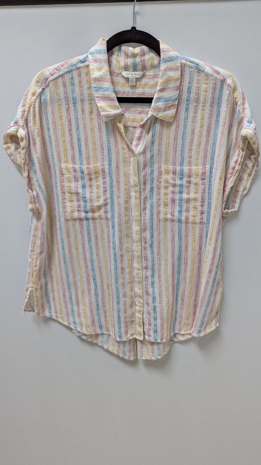 Lucky Brand Ivory Pastel Striped Button-Down Blouse