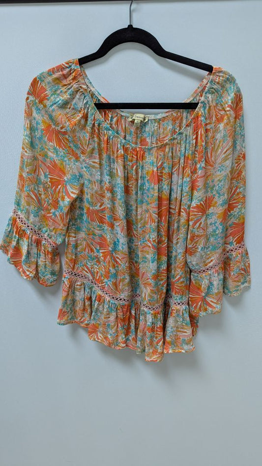 Democracy Orange Floral Peasant Blouse
