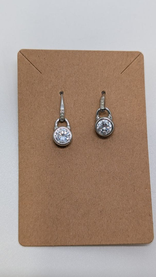Michael Kors Silver Crystal Logo Dangle Earrings