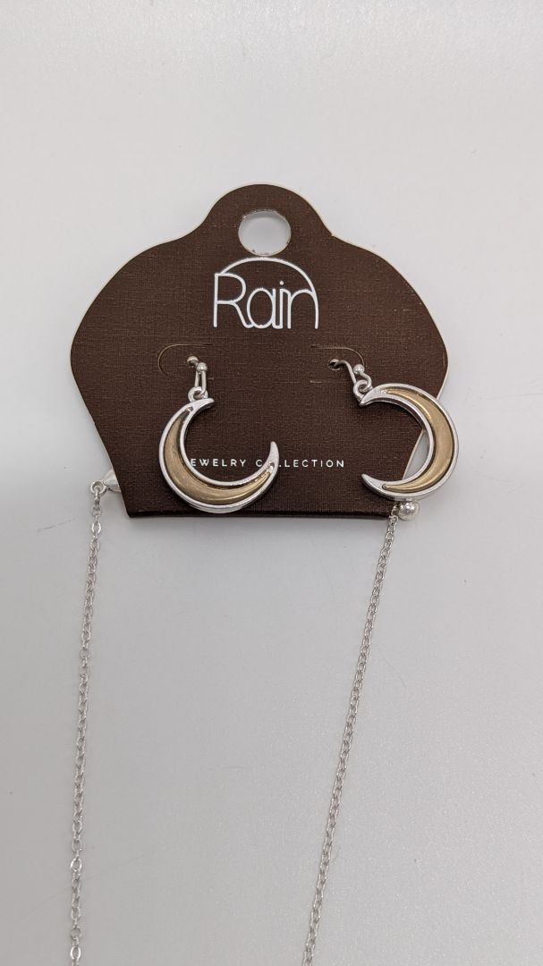 Rain Silver/Tan Moon Earrings & Necklace Set
