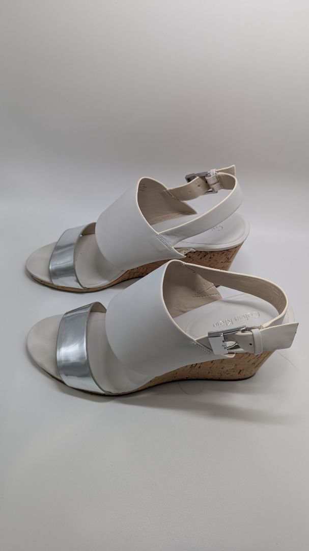 Calvin Klein Silver/White Bibbi Mirror Wedges