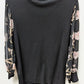 INC Black/Pink Floral Sheer-Sleeve Sweater