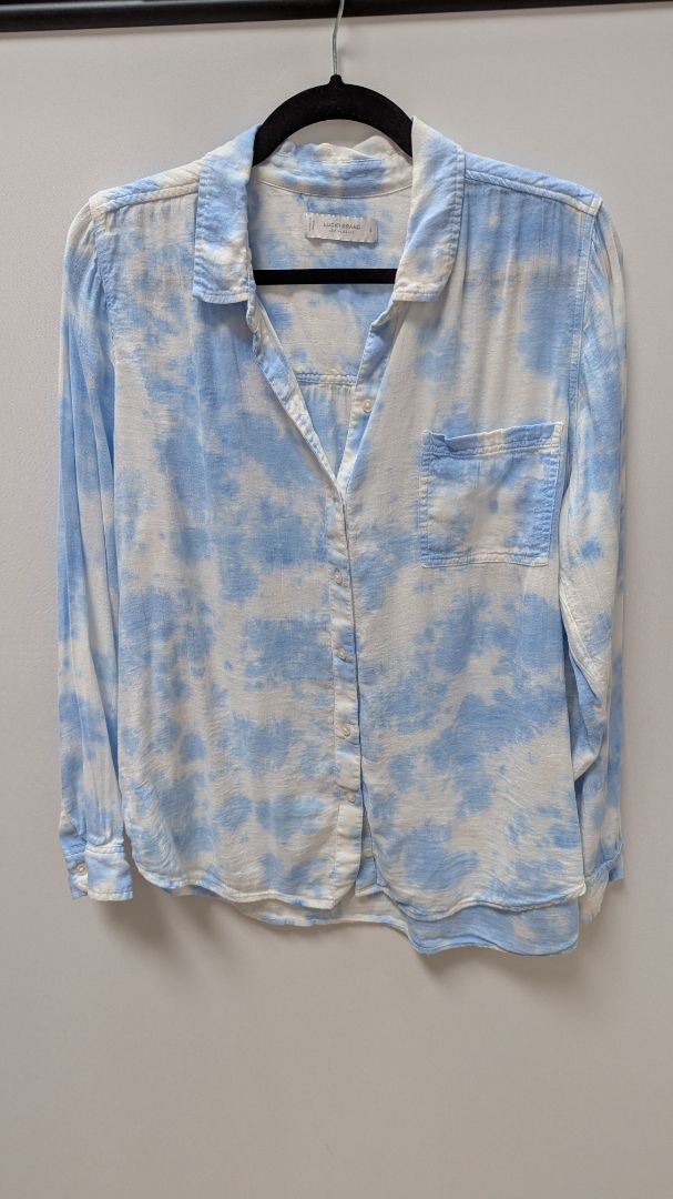 Lucky Brand Light Blue/White Tie-Dye Button-Down Blouse