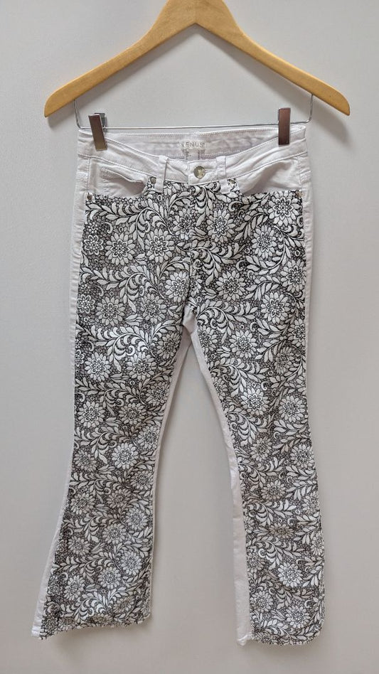 VENUS White/Black Floral Lace Flared Jeans
