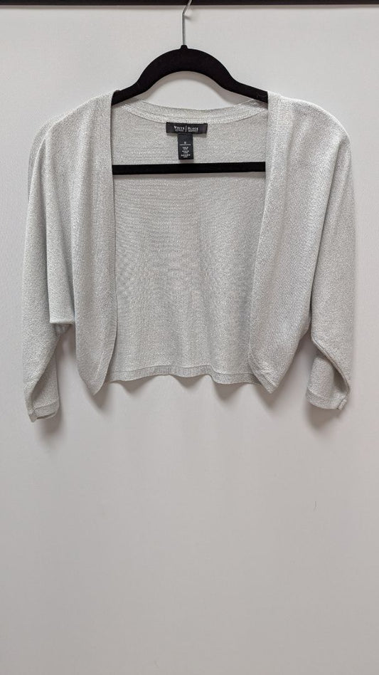 White House Black Market Silver Metallic Cropped Cardigan