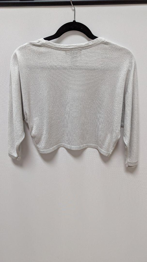 White House Black Market Silver Metallic Cropped Cardigan