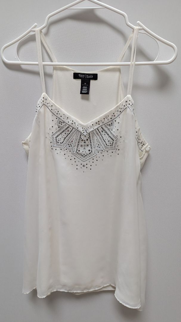 White House Black Market White/Silver Rhinestone Cami