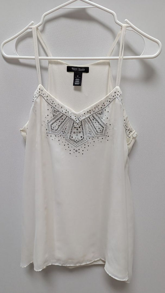 White House Black Market White/Silver Rhinestone Cami