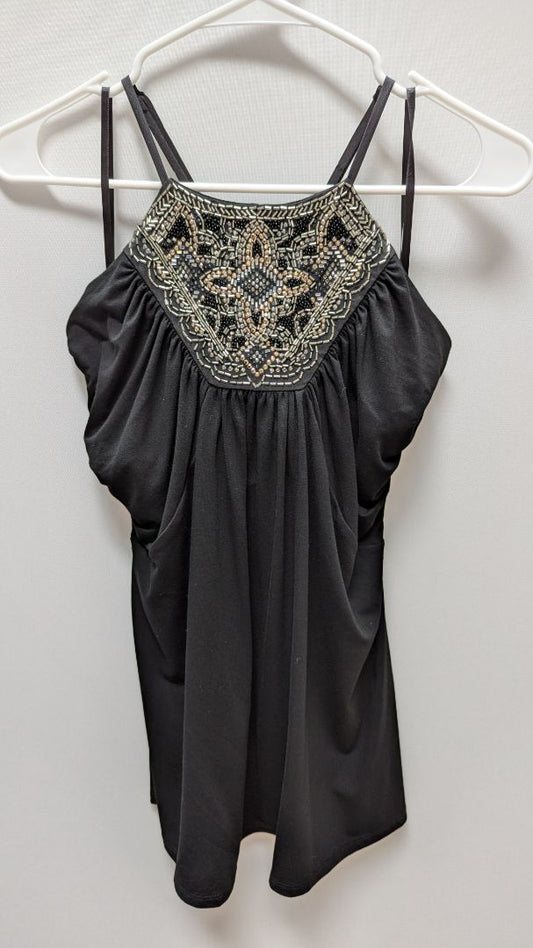 White House Black Market Black/Silver Beaded Neck Tank