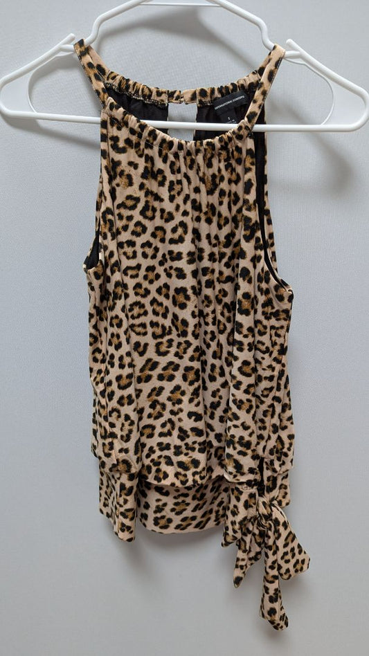 INC Brown Leopard Halter Neck Tie-Waist Blouse