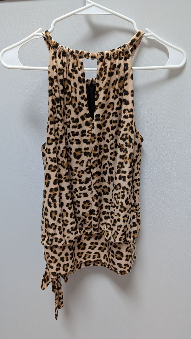 INC Brown Leopard Halter Neck Tie-Waist Blouse