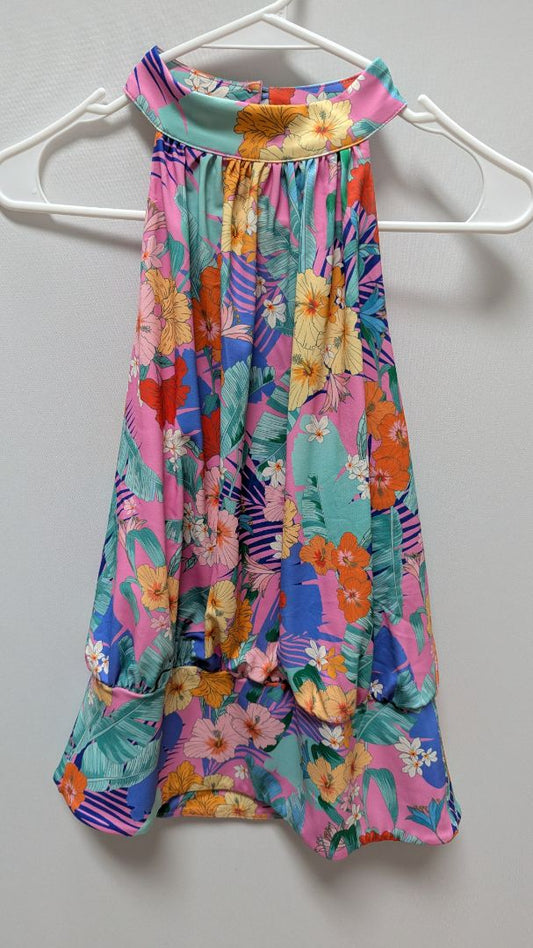 Boston Proper Pink Floral Halter Neck Blouse