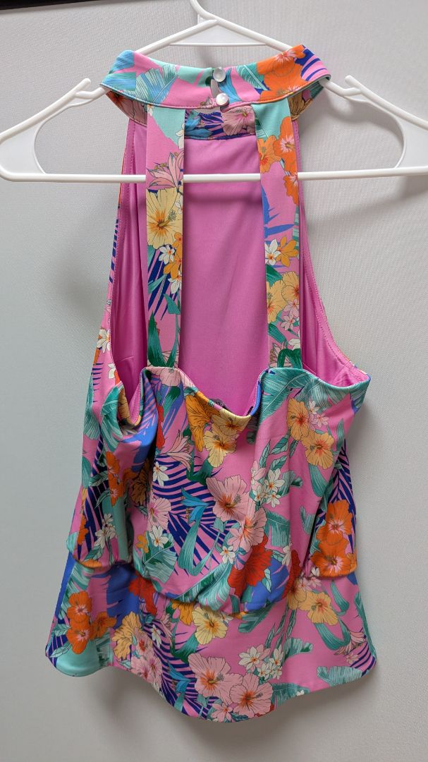 Boston Proper Pink Floral Halter Neck Blouse