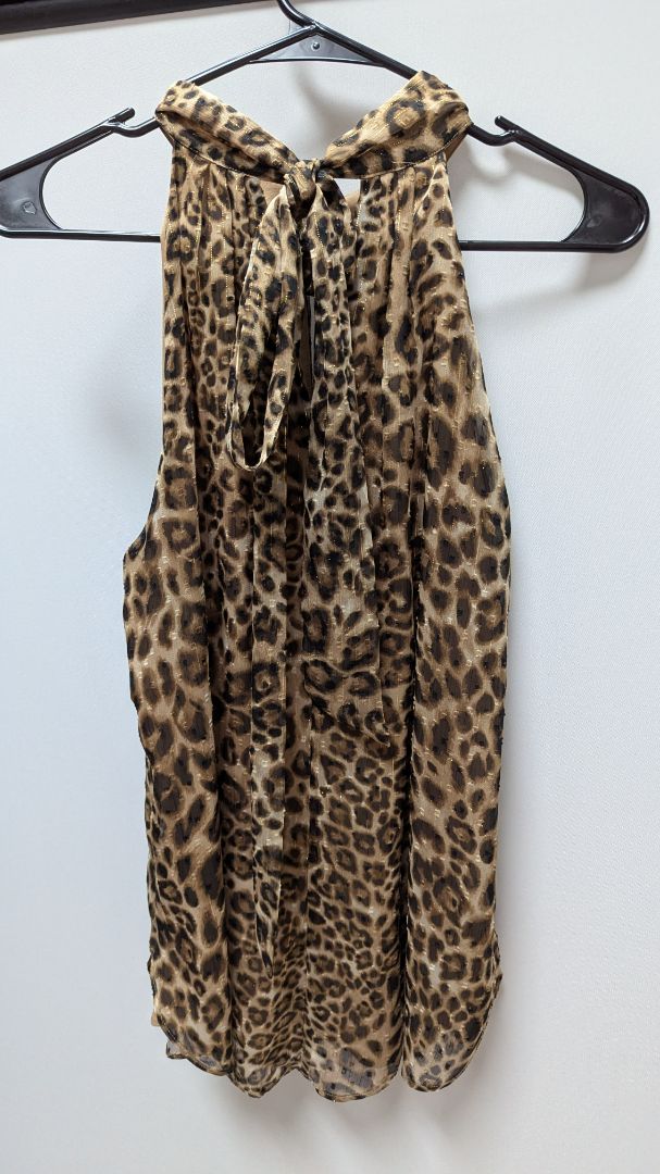 White House Black Market Leopard Tie-Neck Halter Tank