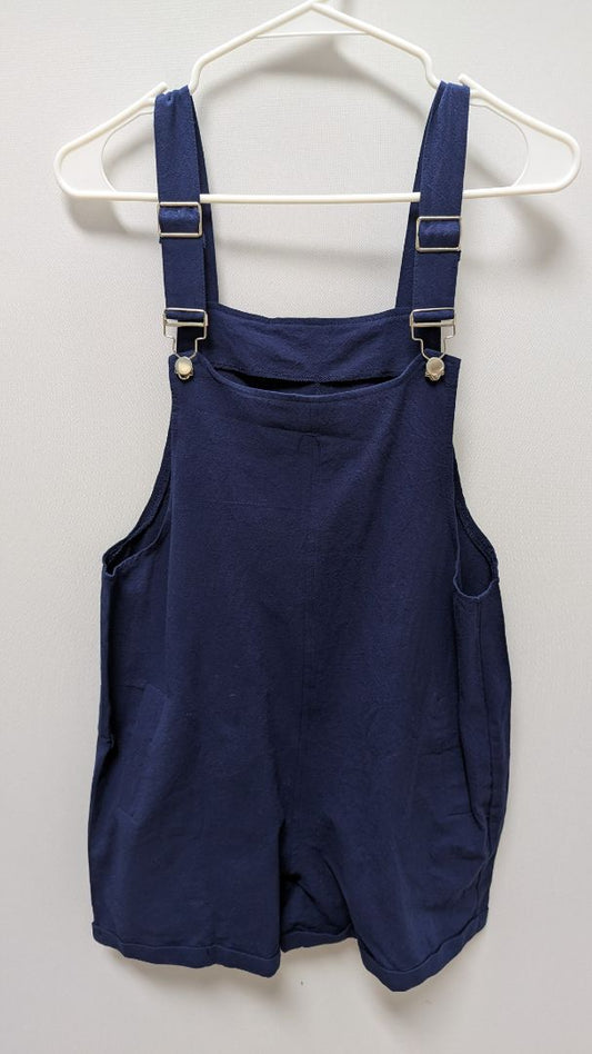 Navy Cotton & Linen Casual Overall Shorts