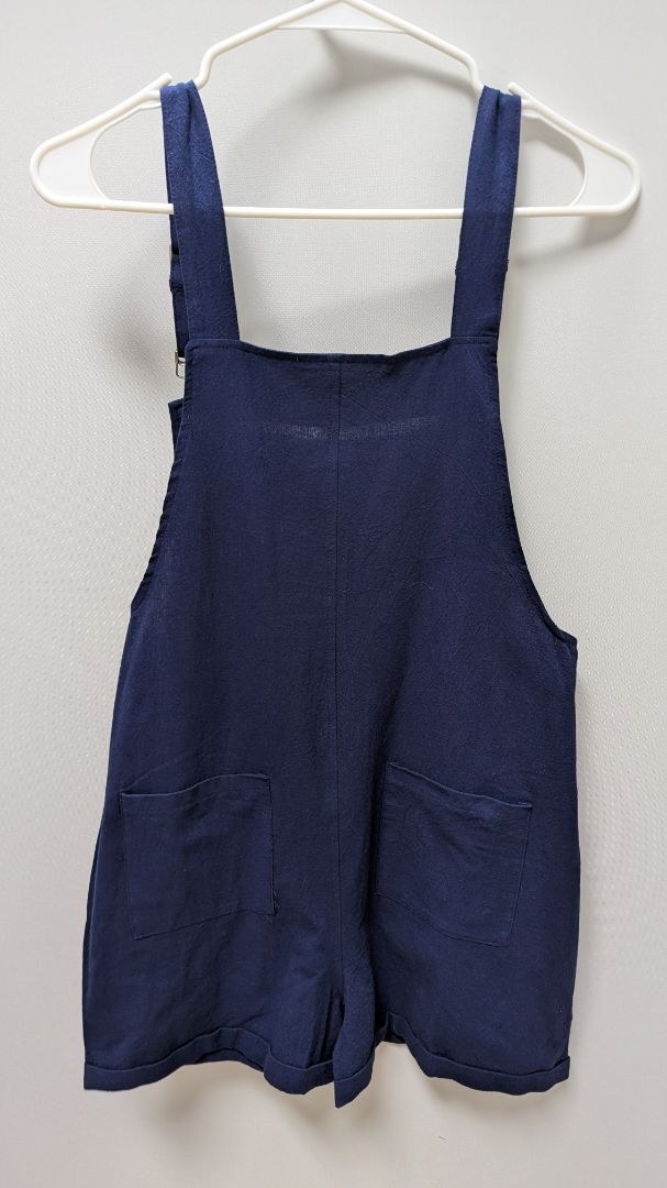 Navy Cotton & Linen Casual Overall Shorts