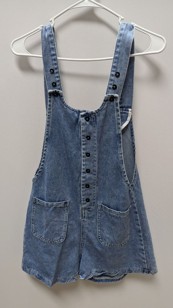 Medium Wash Button-Down Denim Overall Shorts