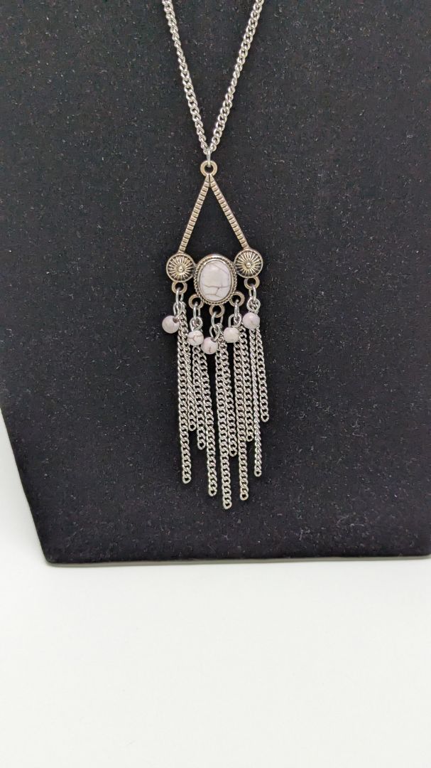 Paparazzi Silver Triangle Pendant Longline Necklace Set