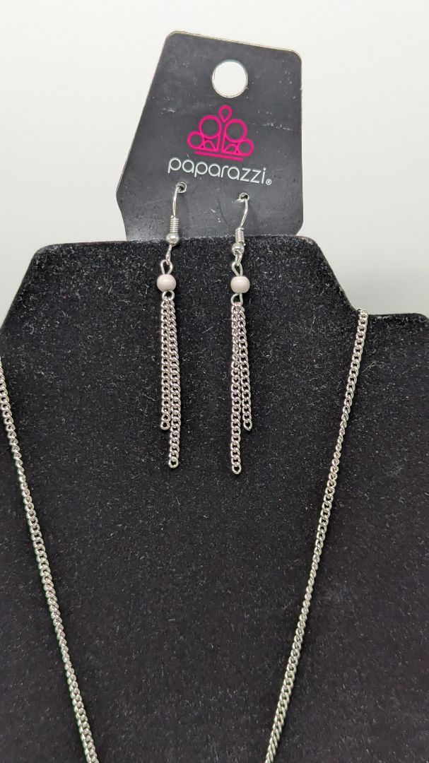 Paparazzi Silver Triangle Pendant Longline Necklace Set