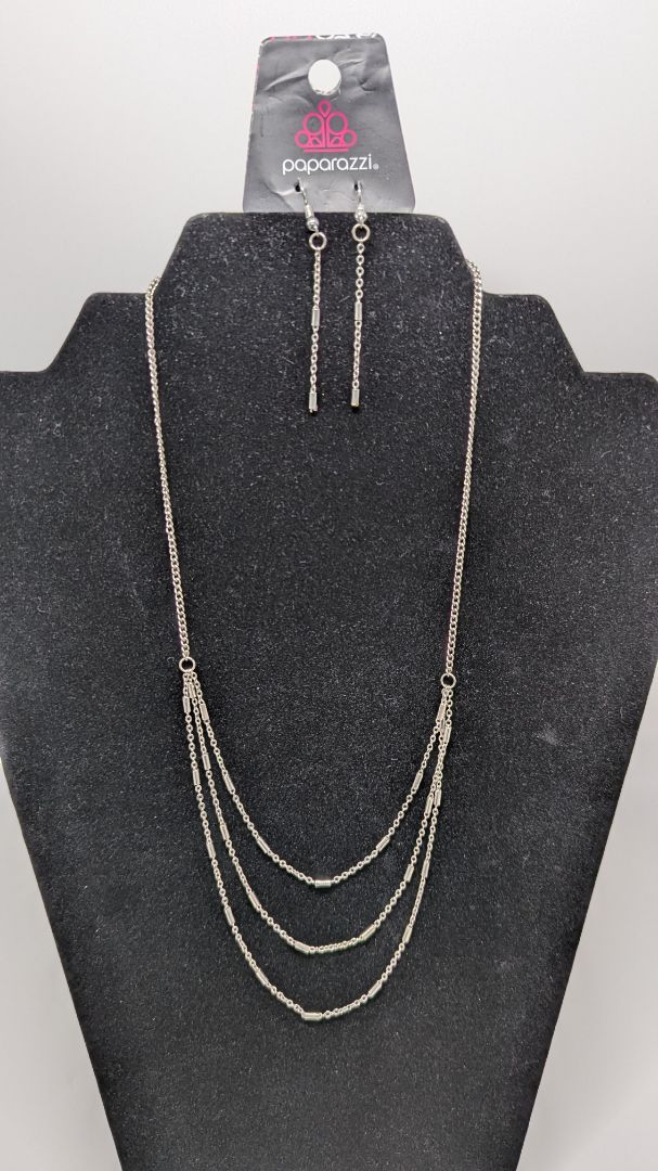 Paparazzi Silver 3-Strand Crimp Bead Chain Necklace Set