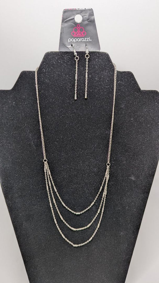 Paparazzi Silver 3-Strand Crimp Bead Chain Necklace Set