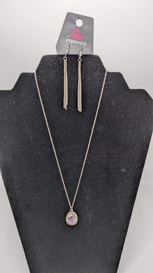 Paparazzi Silver/Purple Pendant Necklace Set