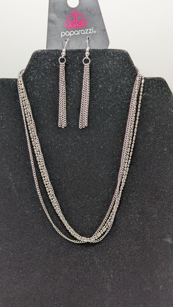 Paparazzi Silver 3-Strand Beaded Choker Necklace Set