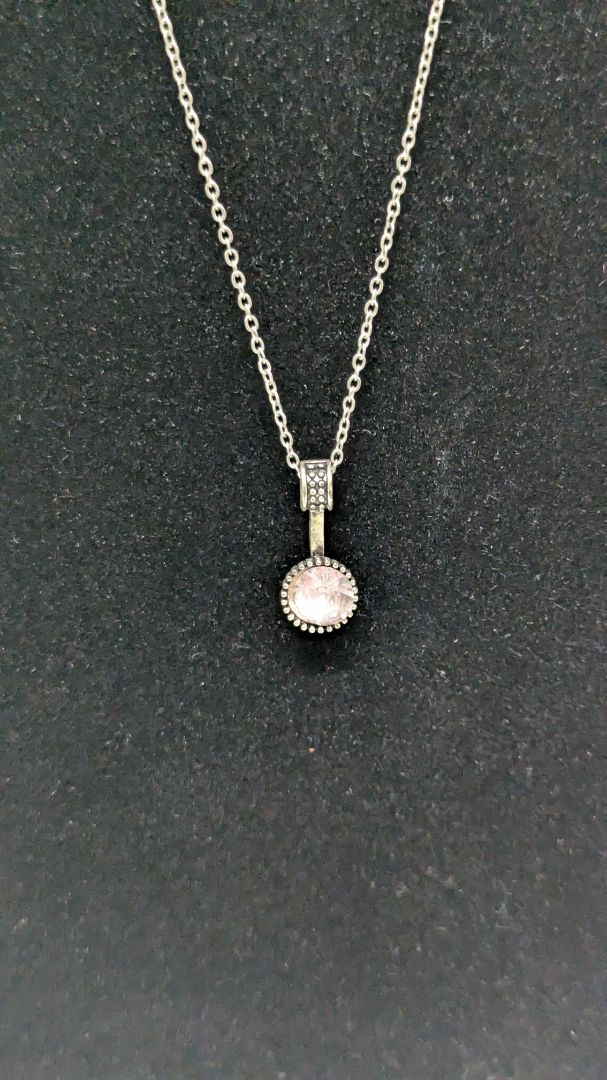 Paparazzi Silver/Pink Crystal Pendant Necklace Set