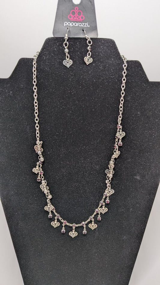 Paparazzi Silver/Maroon Heart Charm Necklace Set