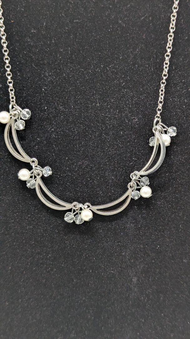 Paparazzi Silver Faux-Pearl Crescent Moon Necklace Set