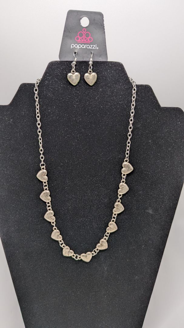 Paparazzi Silver Metal Hearts Chain Necklace Set